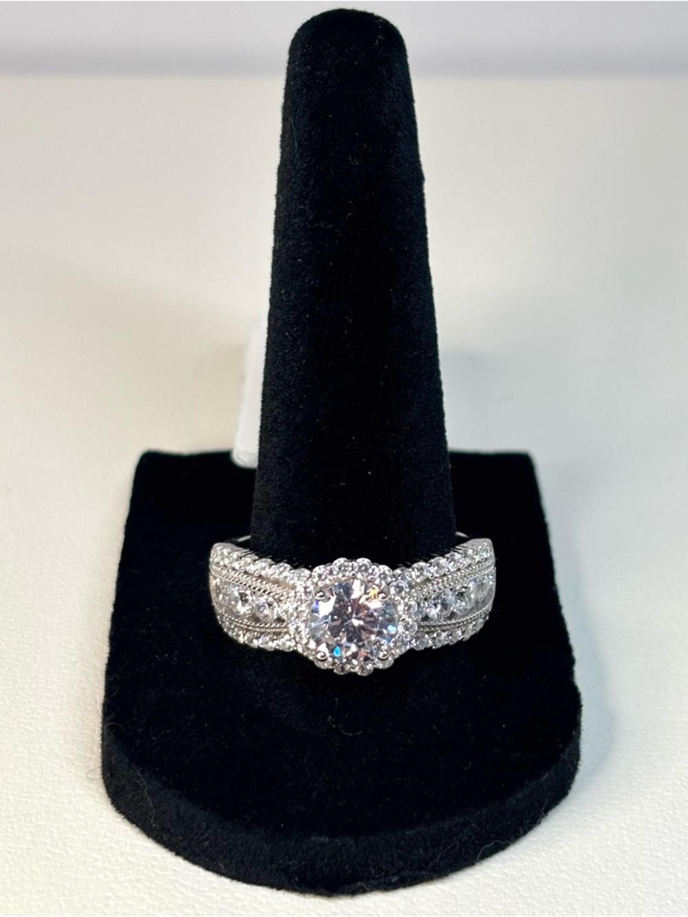 Sterling silver diamond simulant ring